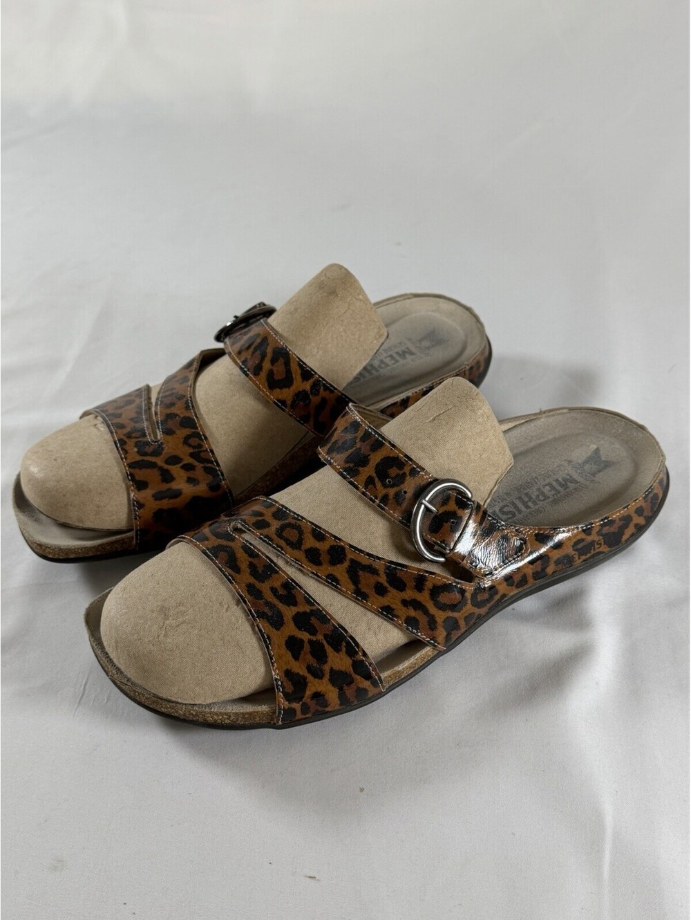 Mephisto Leopard Print Buckle Slide Sandals Women's Size 42